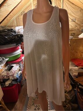 Women’s Sheer White Tank Swim Cover Up Size M